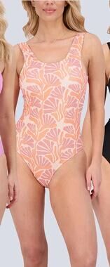 Real Essentials Scoop Neck One Piece Swimsuit Peach Coral Size S